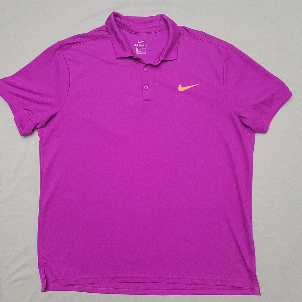 Nike Dri Fit Polo Shirt Men's Size XL Bright Magenta With Neon Orange Swoosh